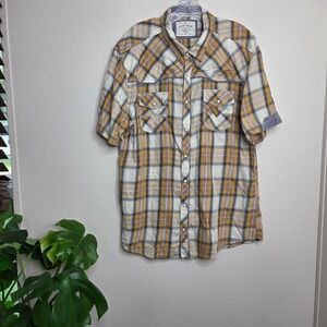 BKE Vintage Plaid‎ Western Shirt XL Mustard Plaid Western Rockabilly Rocker